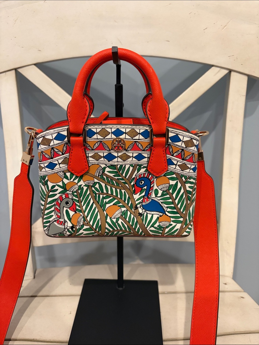 Tory Burch Robinson “Something Wild” Mini Printed Satchel in Orange Multicolor